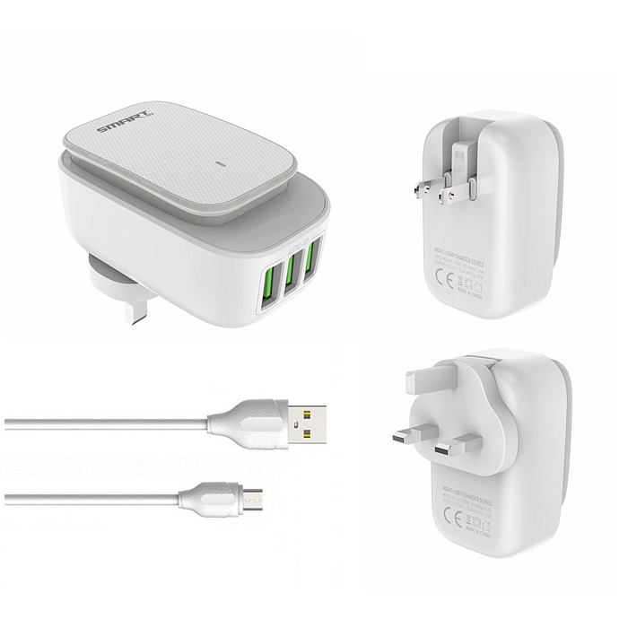 شاحن حائط بـ 3 منافذ USB من SMART TECH A3305