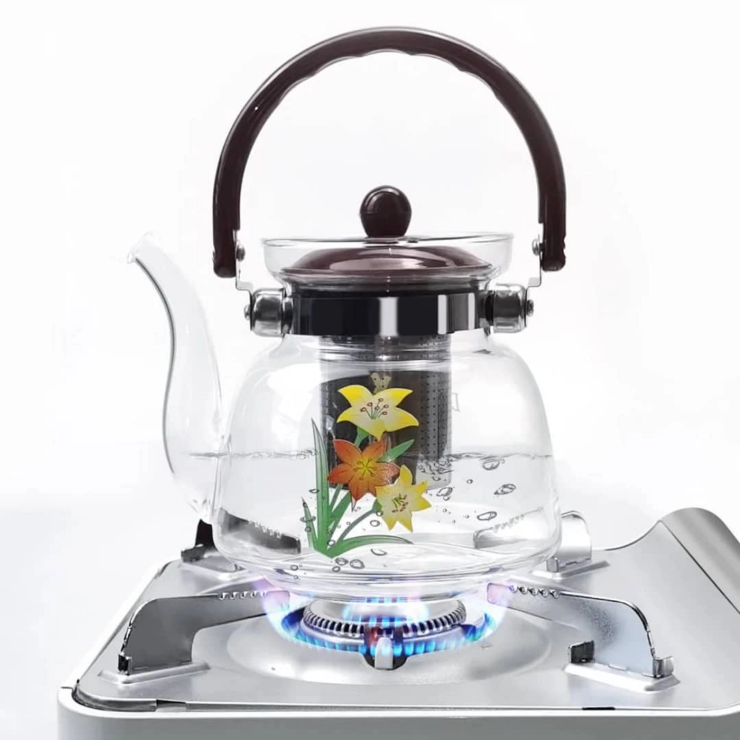 ☕ تسخين آمن! إبريق زجاجي حراري لـ الماء أو الشاي مع مصفاة 🌸