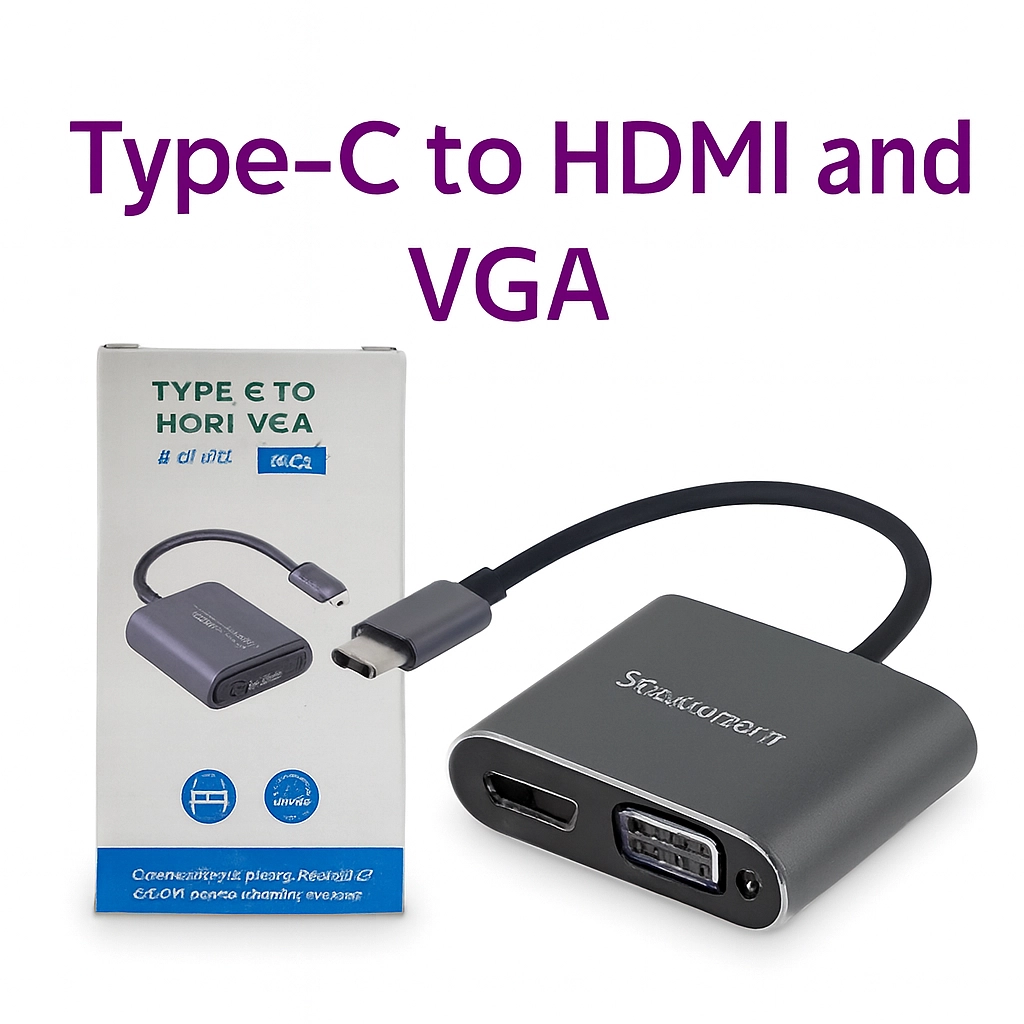 محول Type-C الذكي إلى HDMI و VGA المزدوج (2 في 1) 📺