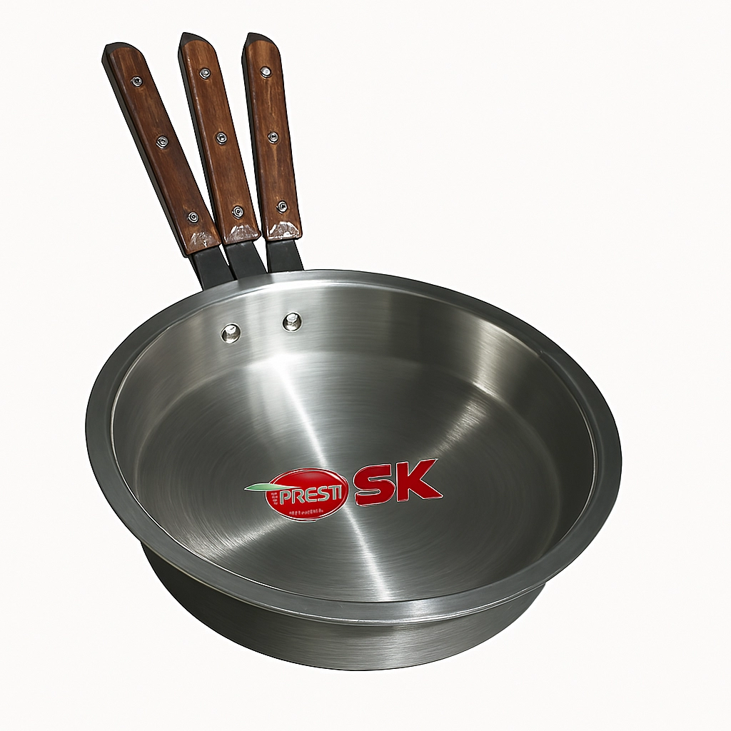 طقم مقالي (طاوه) ستانلس ستيل First SK - طقم 3 قطع بمقابض خشبية