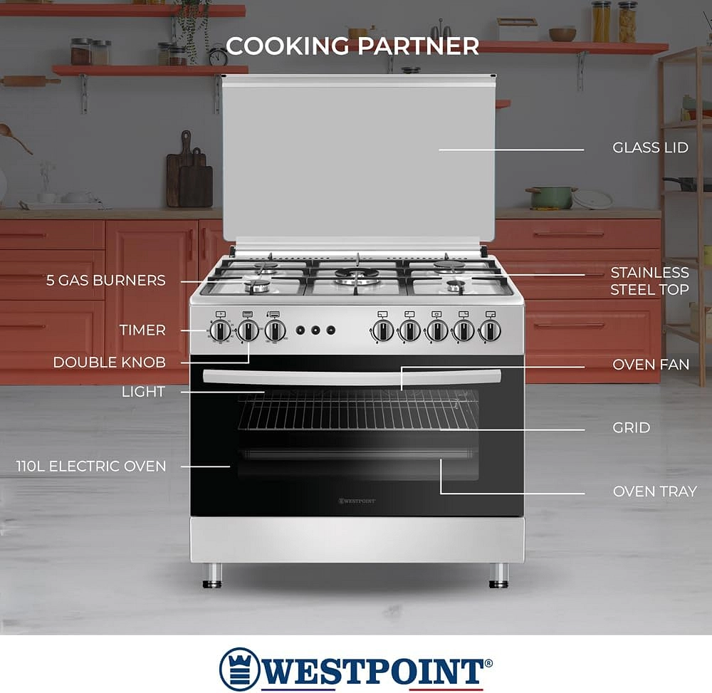 مواقد غاز وأفران | ويست بوينت 5 شعلات (أمان كامل) - WCLR-9650G0CIID