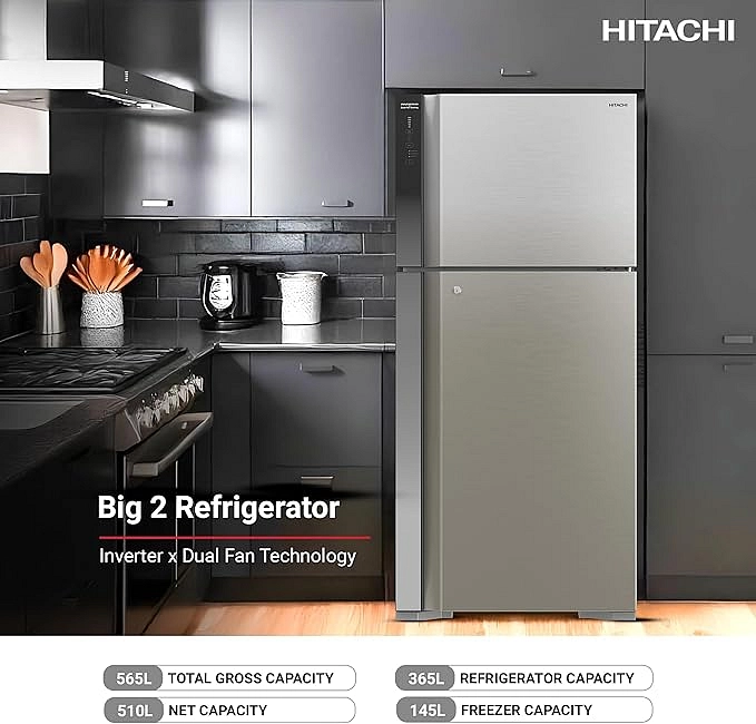 ثلاجة هيتاشي فريزر علوي 760 لتر نوفروست - موديل RV760PUK7KBSL - فضي لامع