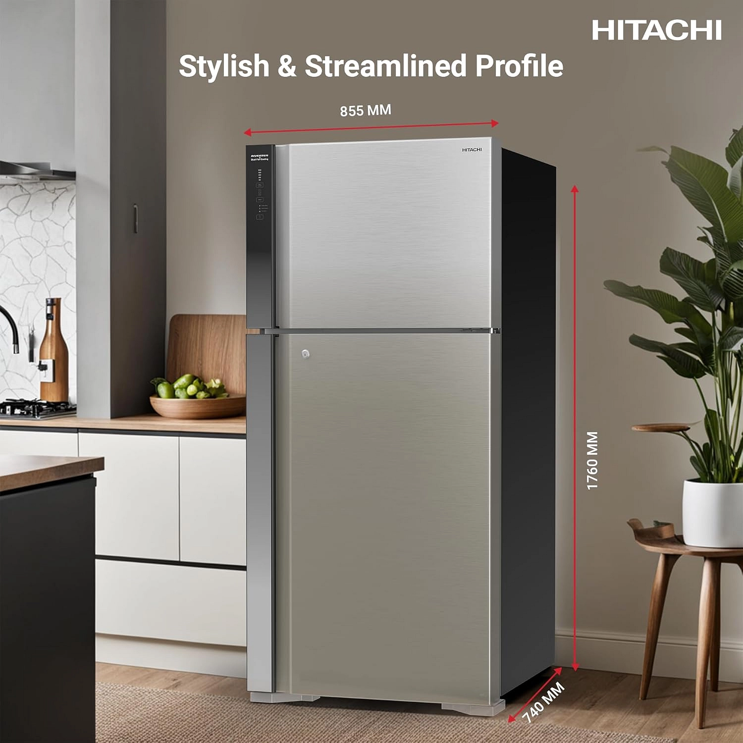 ثلاجة هيتاشي فريزر علوي 760 لتر نوفروست - موديل RV760PUK7KBSL - فضي لامع