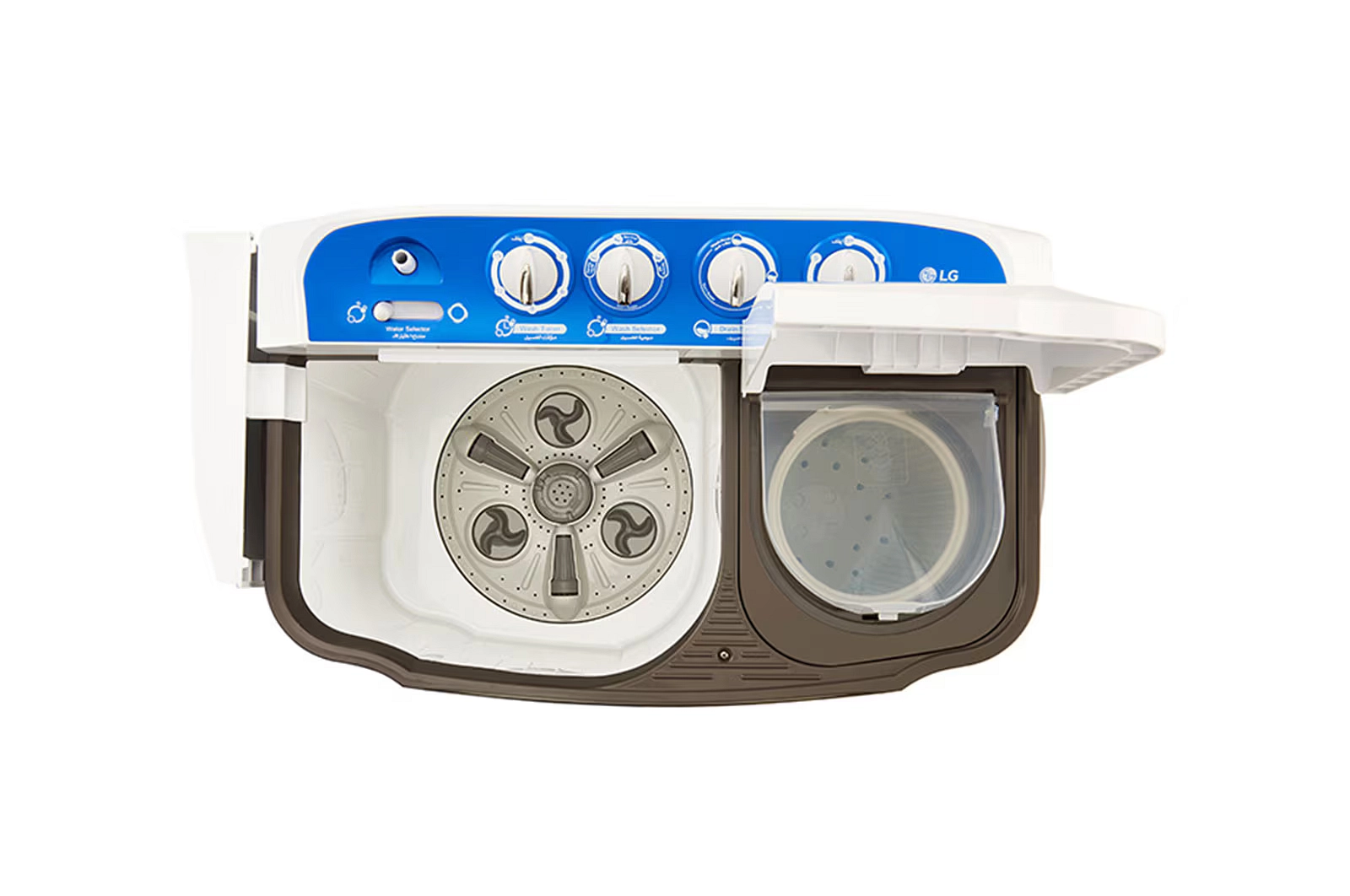 غسالة إل جي حوضين 9 كجم بنظام الرول نفاث - موديل P961RONL - أبيض وأزرق وبني