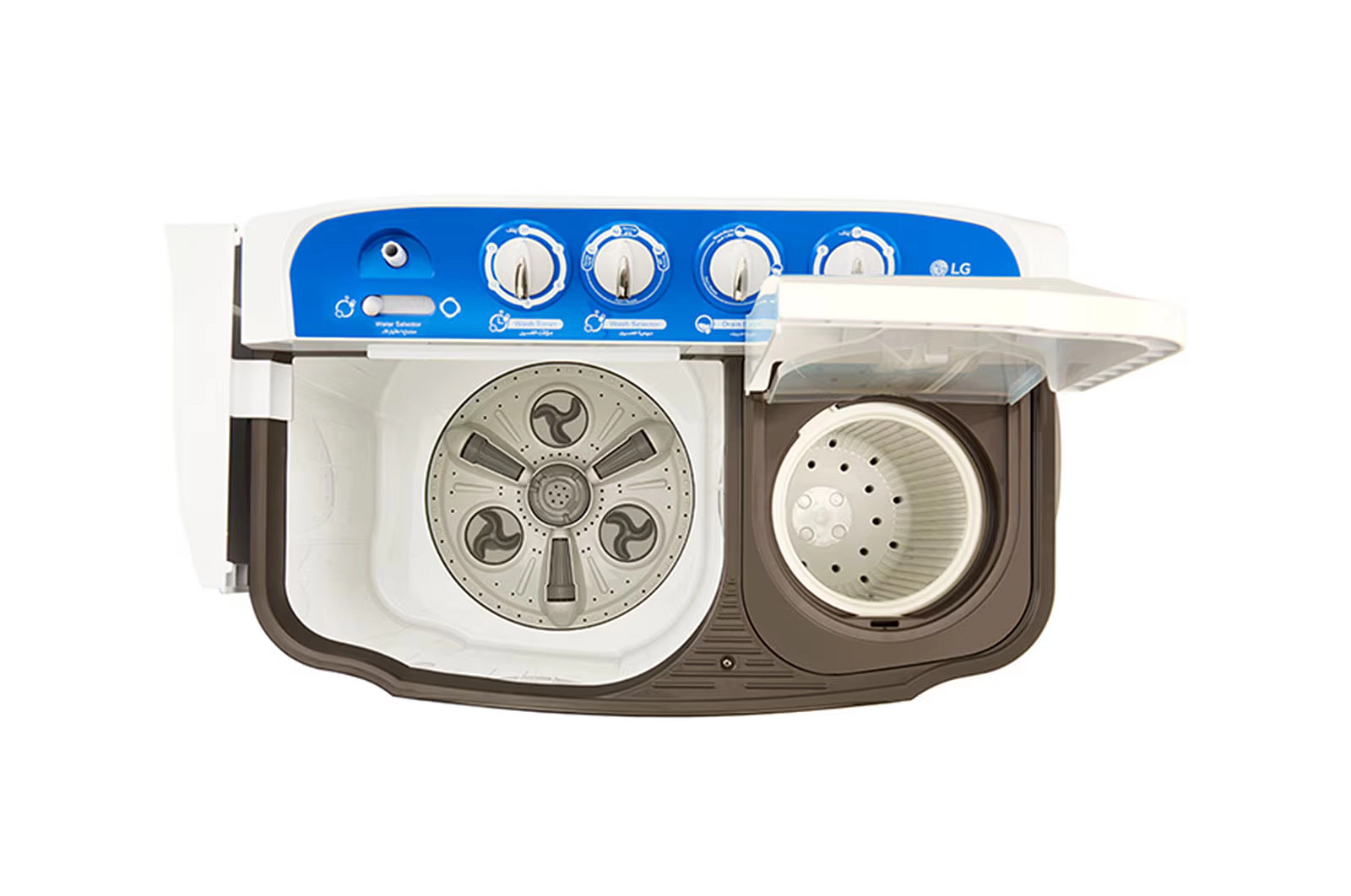 غسالة إل جي حوضين 9 كجم بنظام الرول نفاث - موديل P961RONL - أبيض وأزرق وبني