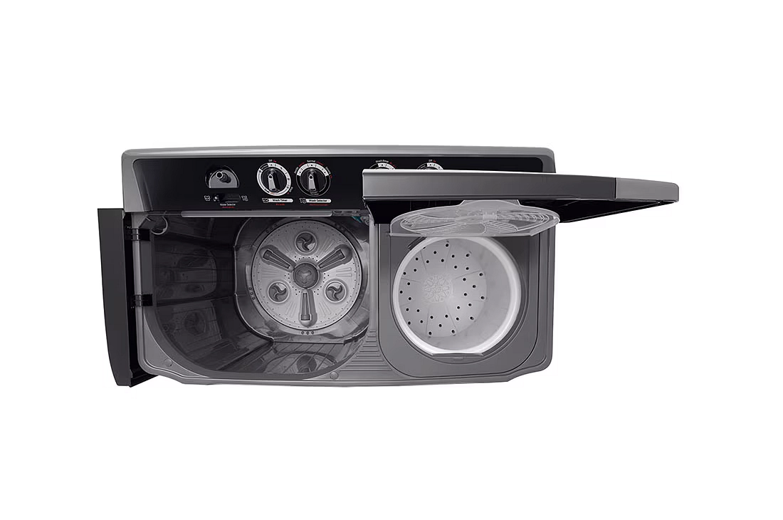 غسالة إل جي حوضين 15 كجم فئة التصميم الفاخر - موديل P1561RWNT - أسود