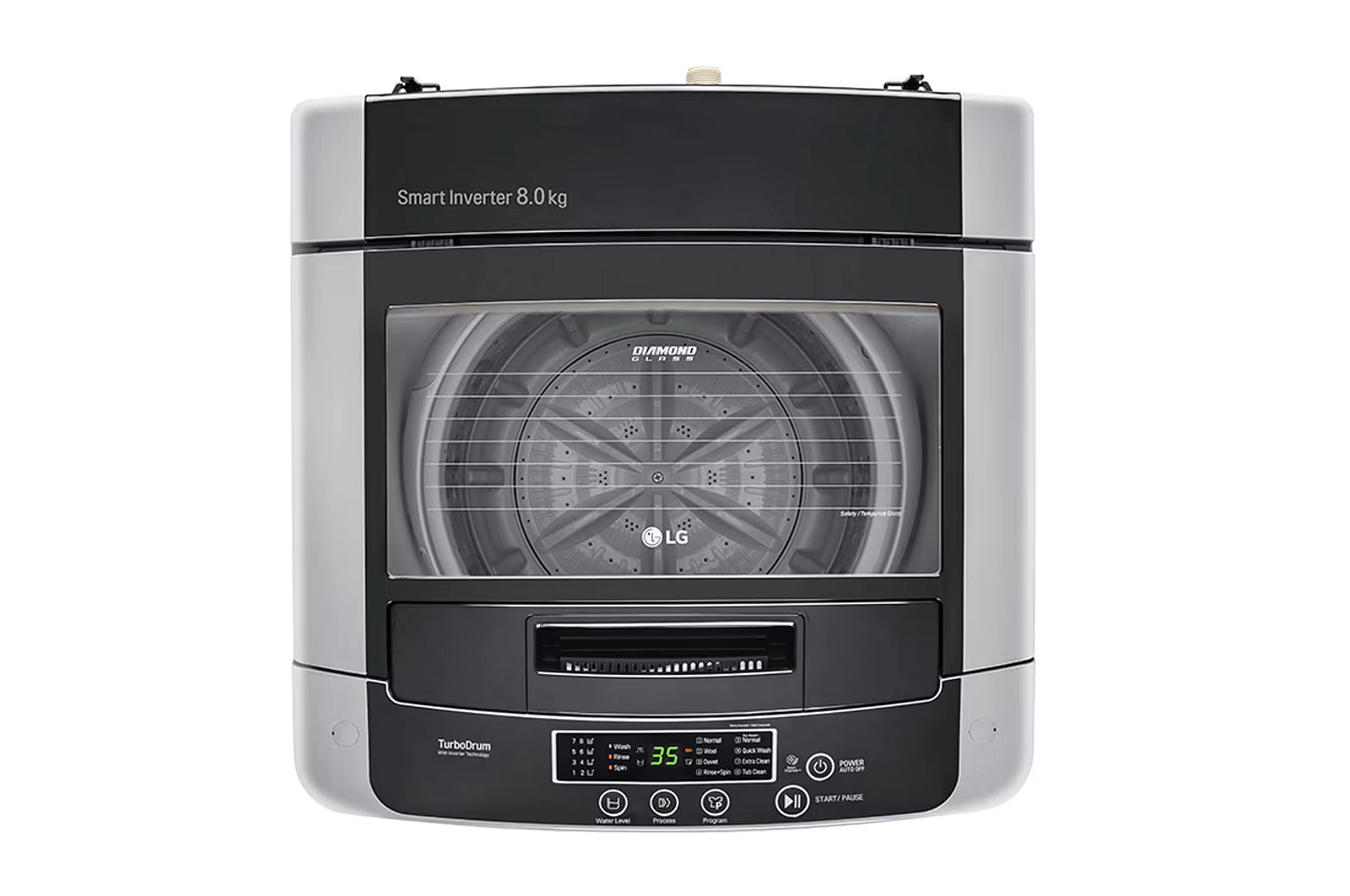 غسالة إل جي تحميل علوي ذكية 8 كجم بتقنية الانفيرتر - موديل T8585NDHV - فضي
