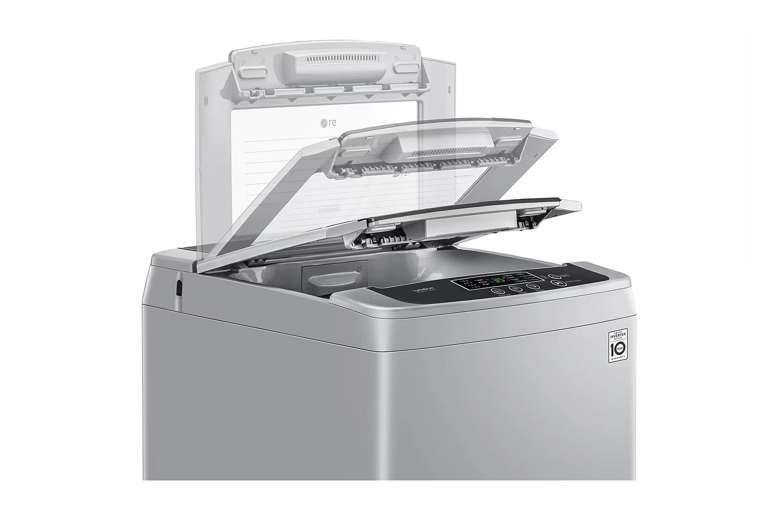 غسالة إل جي تحميل علوي ذكية 8 كجم بتقنية الانفيرتر - موديل T8585NDHV - فضي