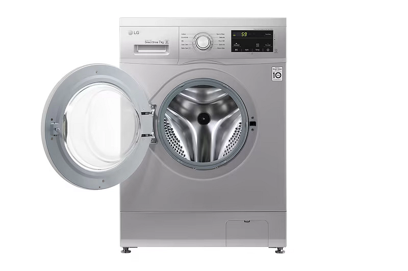 غسالة إل جي تحميل أمامي 7 كجم بمحرك الدفع المباشر - موديل FH2J3QDNG5 - فضي