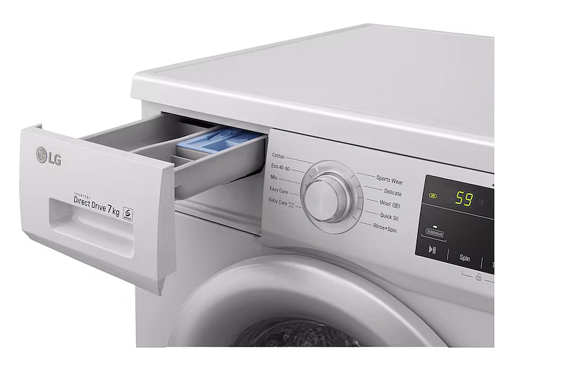 غسالة إل جي تحميل أمامي 7 كجم بمحرك الدفع المباشر - موديل FH2J3QDNG5 - فضي