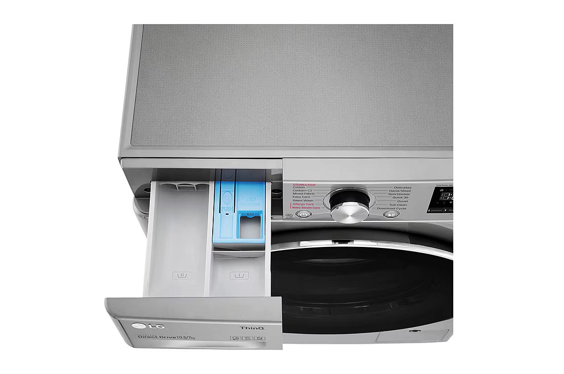 غسالة ومجففة إل جي الذكية (10.5/7 كجم) - موديل F4V5RGP2T - فضي