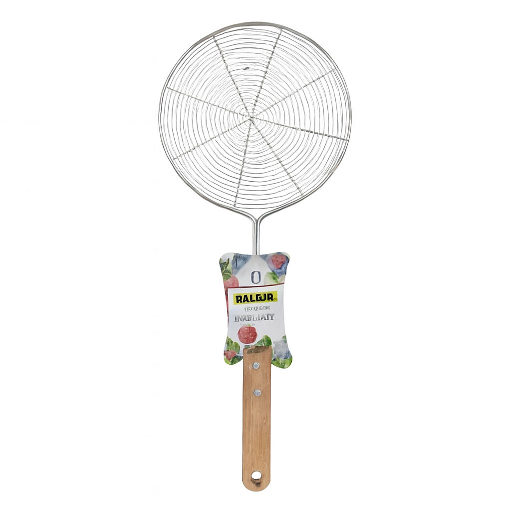 مشخال قلي ستيل يد خشبية - مصفاة زيت وحلويات ماركة فالاري