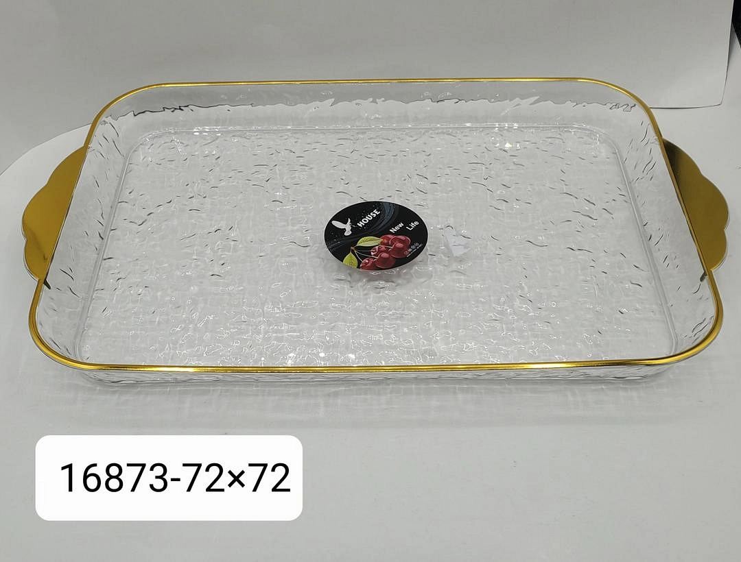 صحون تقديم أكريليك شفافة - طقم أطباق حلى وضيافة 12 قطعة بإطار ذهبي