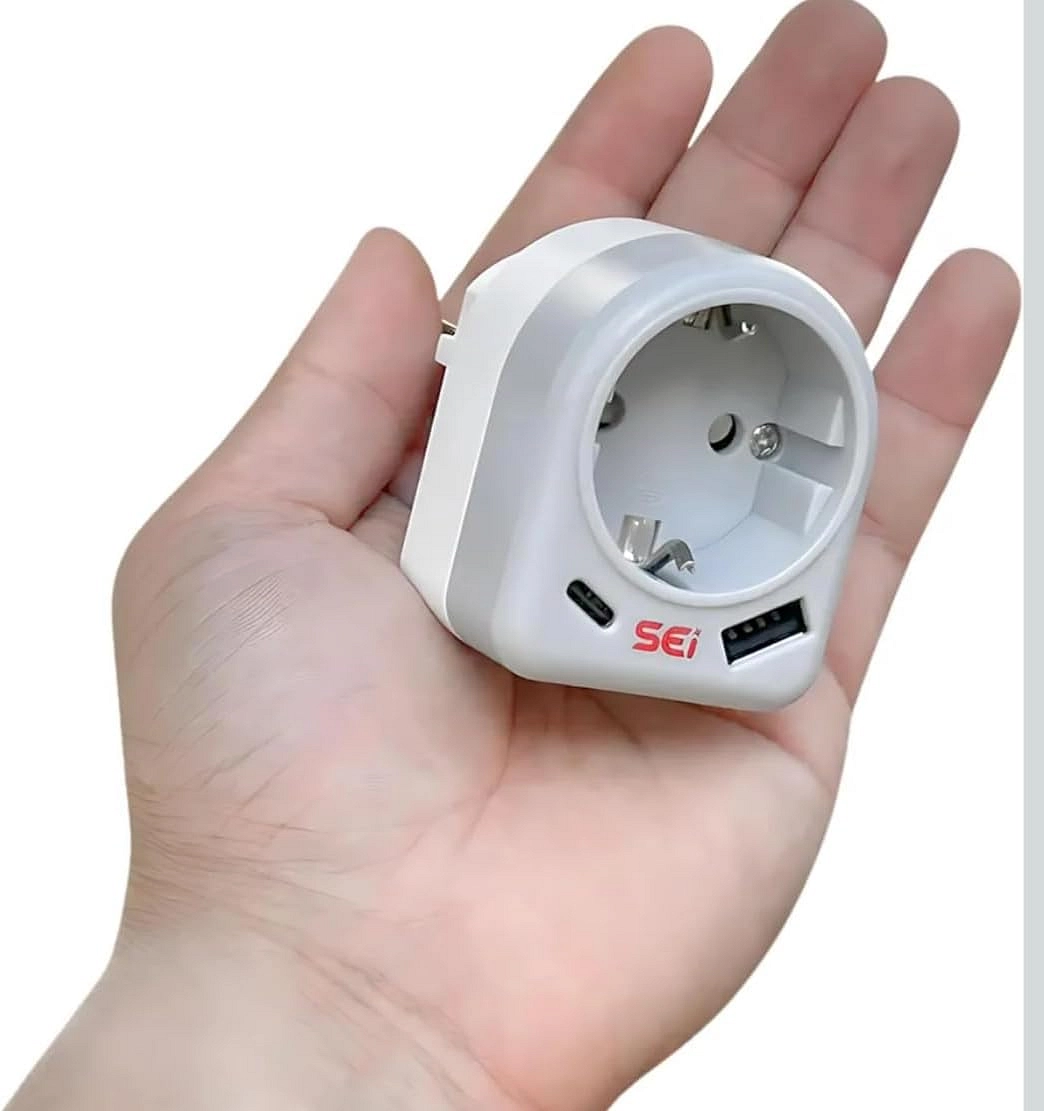 مشترك طاقة من السويدي، 16 امبير، بحد اقصى 3680 واط، وصلة قابس طاقة متعددة (اتجاه واحد مع 2 USB A+C، بدون كيبل)