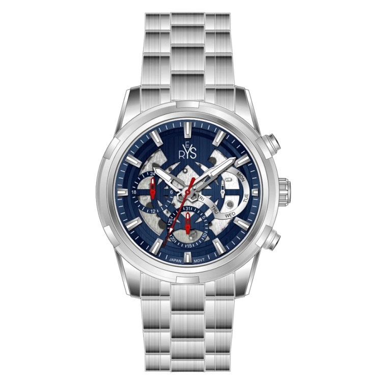 REYS WATCH WATCH-MEN-CHRONOGRAPH-STAINLESS STEEL-SILVER AND BLUE R2043-SP