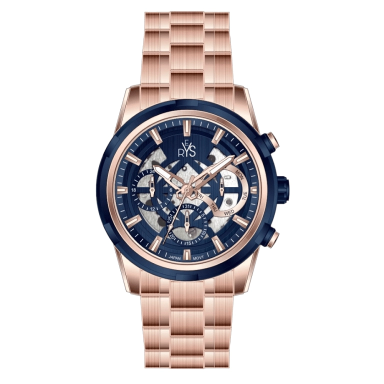 REYS WATCH WATCH-MEN-CHRONOGRAPH-STAINLESS STEEL-ROSE GOLD AND BLUE R2043-RP