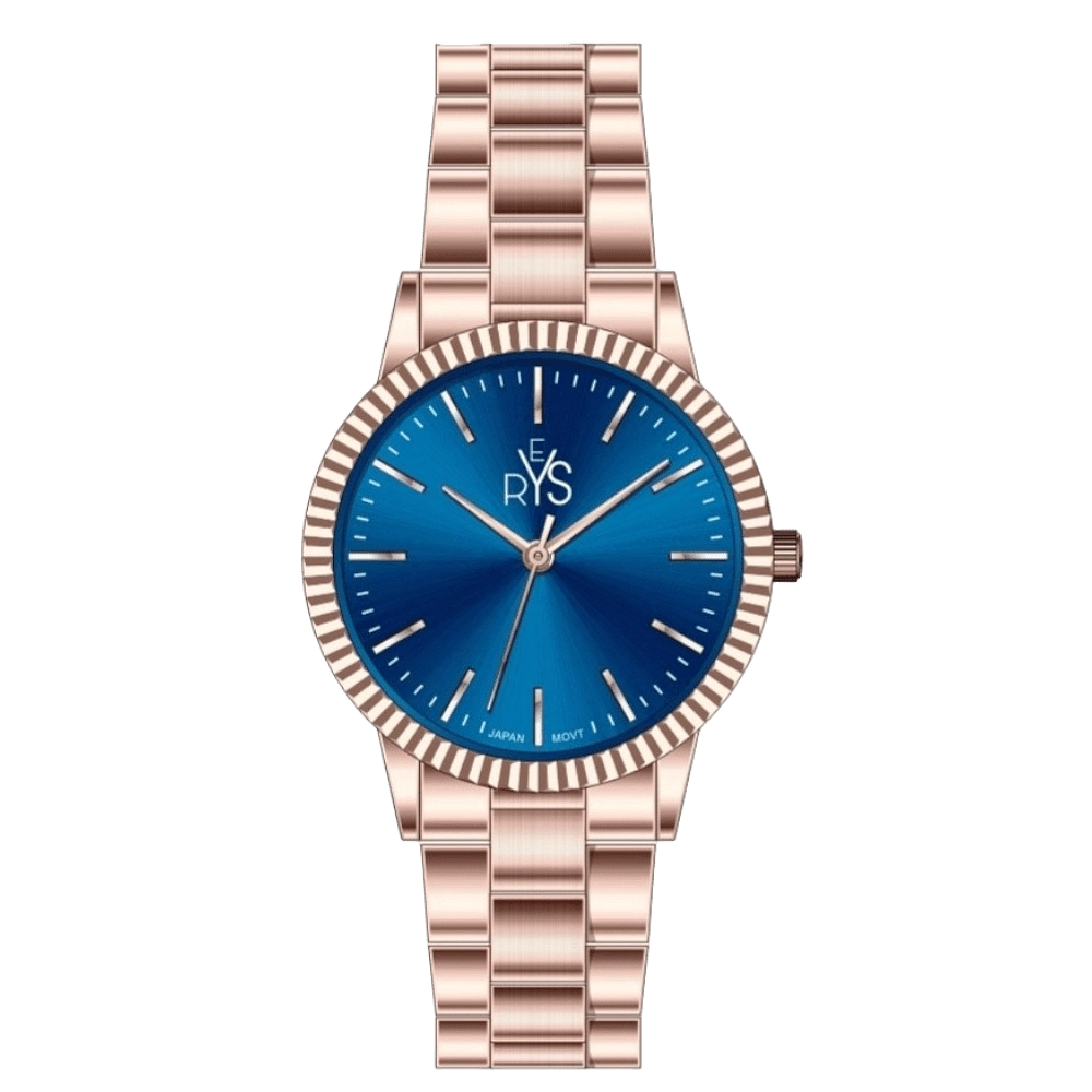 REYS WATCH WATCH-WOMEN-STAINLESS STEEL-ROSE GOLD AND BLUE R2042-RP