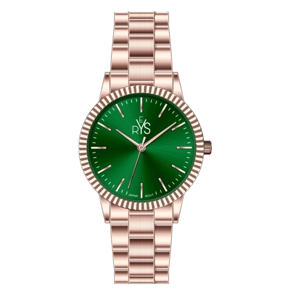 REYS WATCH WATCH-WOMEN-STAINLESS STEEL-ROSE GOLD AND GREEN R2042-RGN