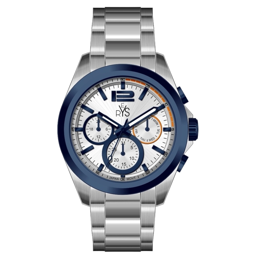 REYS WATCH WATCH-MEN-CHRONOGRAPH-STAINLESS STEEL-SILVER AND BLUE R2025-SP