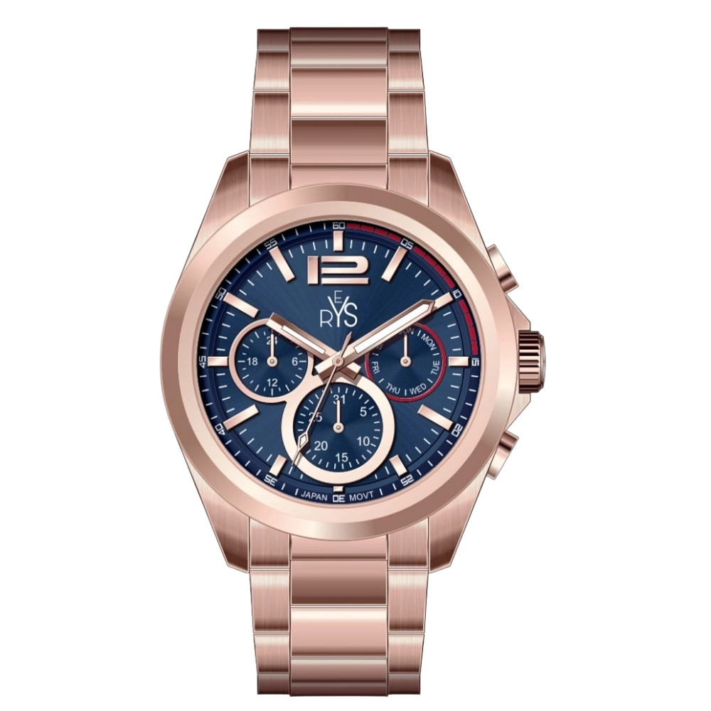 REYS WATCH WATCH-MEN-CHRONOGRAPH-STAINLESS STEEL-ROSE GOLD AND BLUE R2025-RP