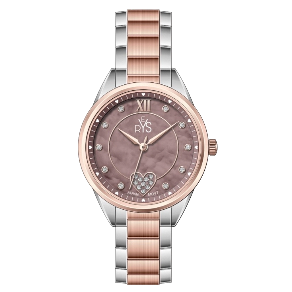 REYS WATCH WATCH-WOMEN-STAINLESS STEEL-SILVER AND ROSE GOLD AND BROWN R2020-TRSC