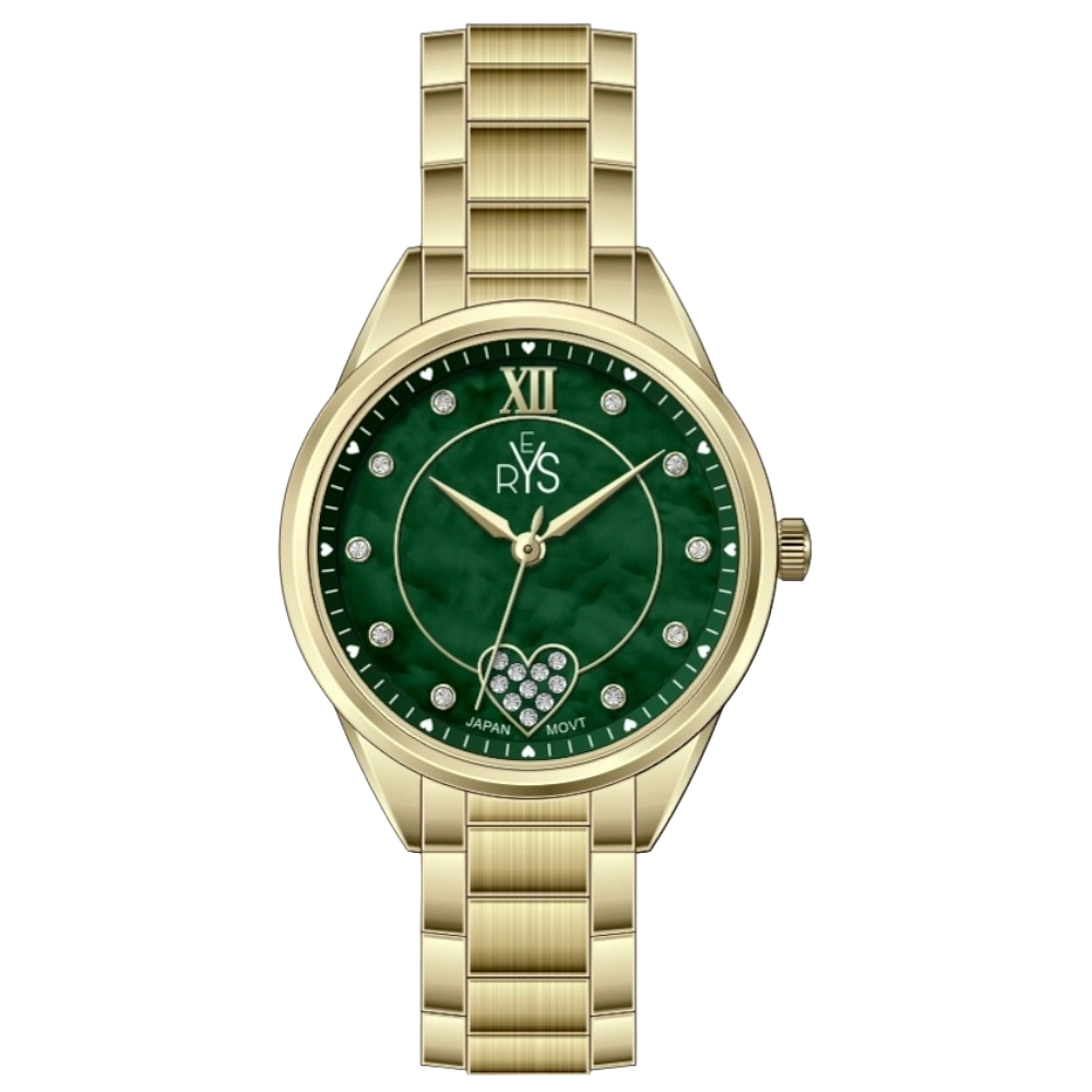 REYS WATCH WATCH-WOMEN-STAINLESS STEEL-GOLD AND GREEN R2020-GGN