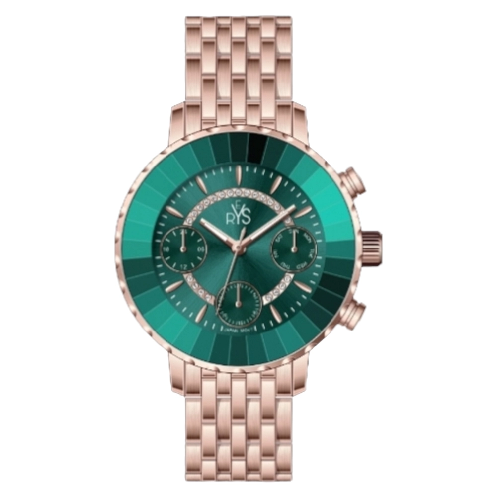 REYS WATCH WATCH-WOMEN-STAINLESS STEEL-ROSE GOLD AND GREEN R2041-RGN