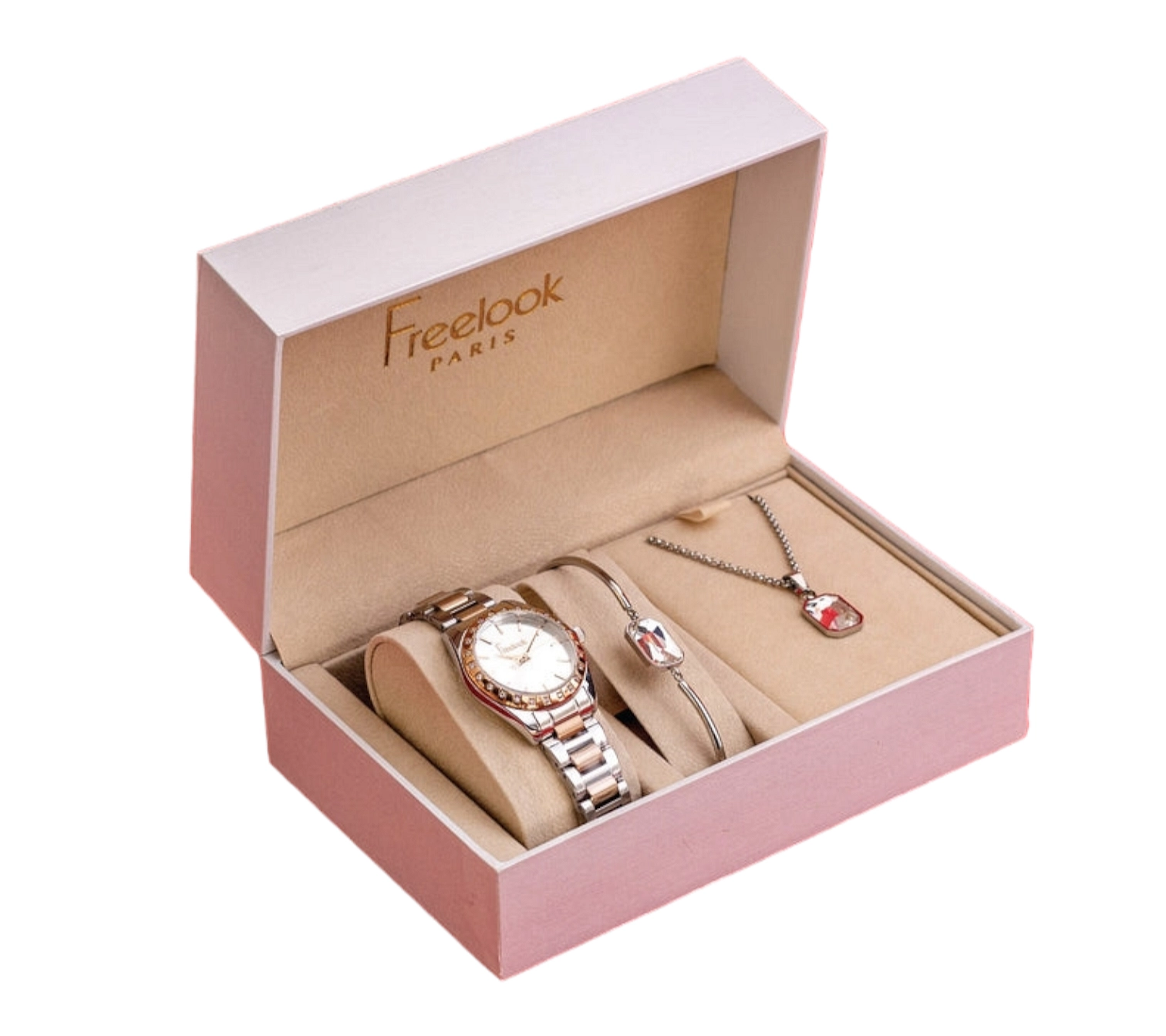 FREELOOK LUMIERE WOMENS STAINLESS STEEL STRAP WATCH WITH GIFT SET – FL.1.10400-4