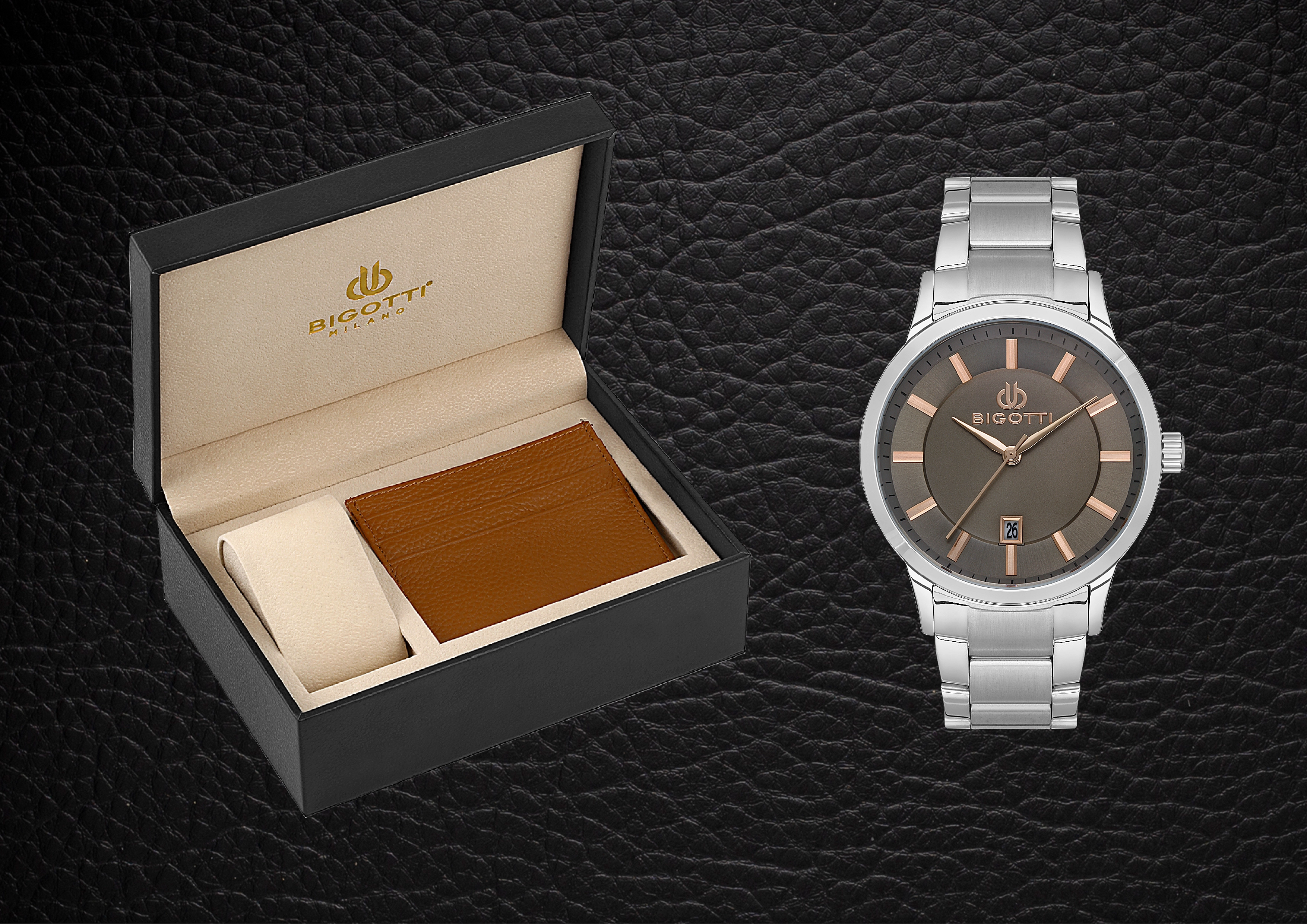 BIGOTTI MILANO MENS STAINLESS STEEL STRAP WATCH WITH GIFT SET – BG.1.10485-1
