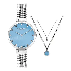 LEE COOPER Women’s Analog Blue MOP Dial Watch With Gift set necklace- LC07806.390
