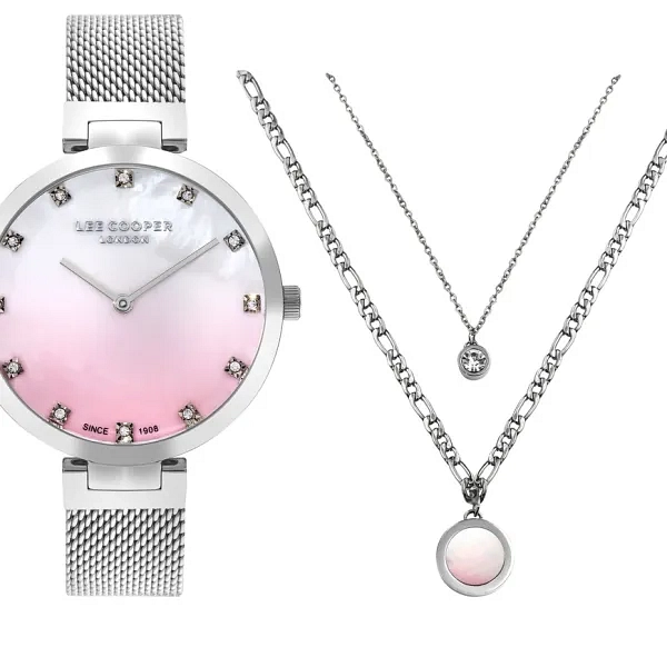 LEE COOPER Women’s Analog Pink MOP Dial Watch With Gift set necklace- LC07806.380