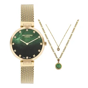 LEE COOPER Women’s Analog Green Dial Watch With Gift set necklace- LC07806.270