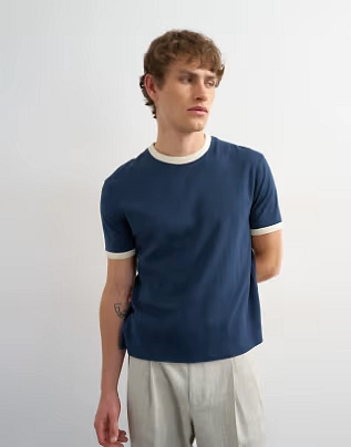 Topman classic cropped fit ringer t-shirt in navy .