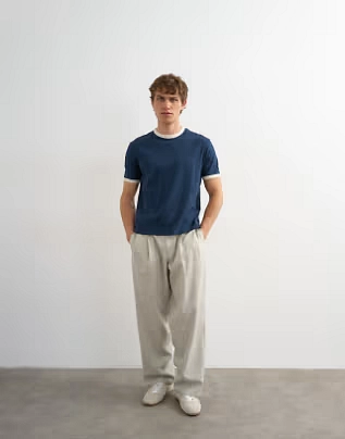 Topman classic cropped fit ringer t-shirt in navy .