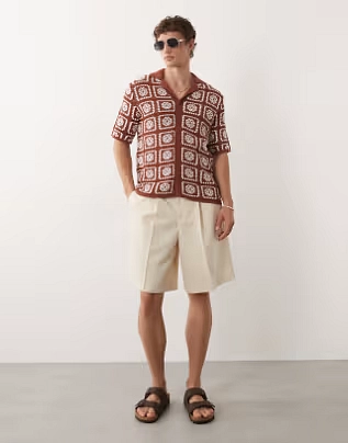 ASOS DESIGN smart pleated bermuda shorts in ecru