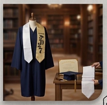🎓 وشاح التخرج الفاخر (ذهبي / أبيض) - مع طباعة مخصصة حسب طلبك