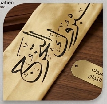 🎓 وشاح التخرج الفاخر (ذهبي / أبيض) - مع طباعة مخصصة حسب طلبك